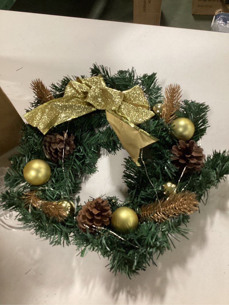 Condition photo showing As Is for ( similar products):4Pack Christmas Wreath Small Bow and Balls Christmas Wreath with Red Berries Ball Ornaments, Artificial Xmas Wreath Decorations Outdoor Indoor Fireplace Window 