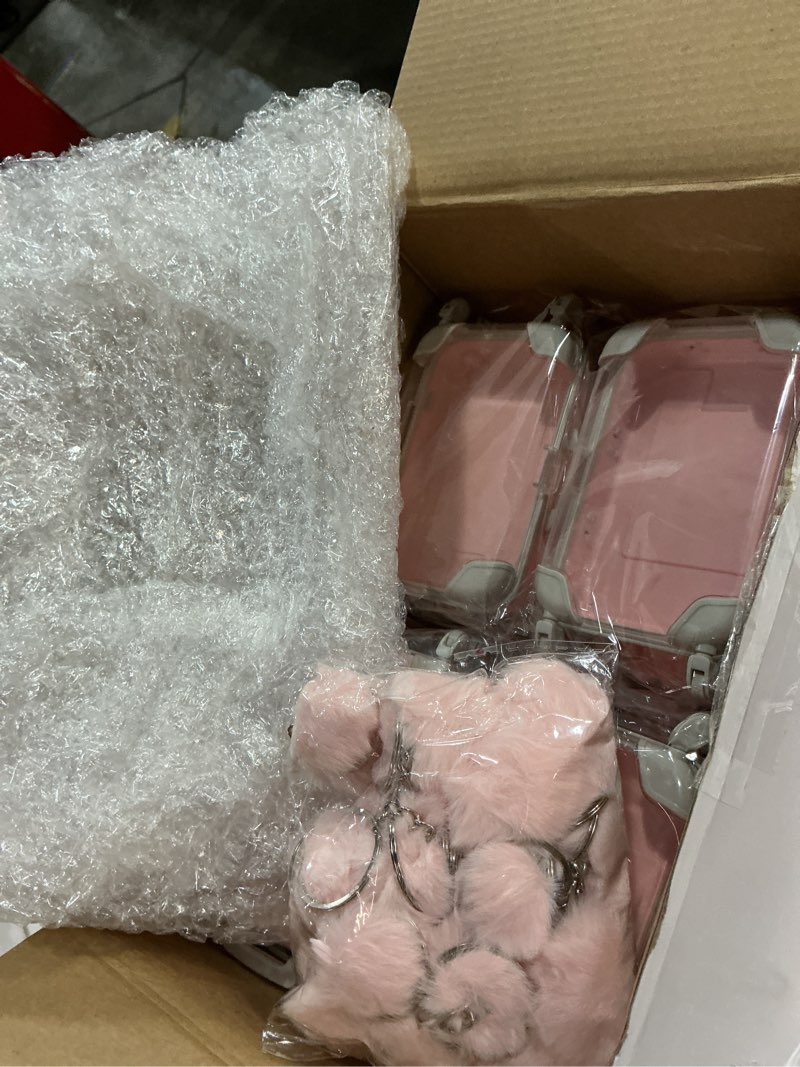 Condition photo showing New/Like New for 40 Pcs Mini Suitcase Empty Storage Box and Plush Ball Keychain Candy Luggage Containers Packaging Case for Bridal Shower Baby Shower Party Favors Travel Gifts (Pink) Pink 40