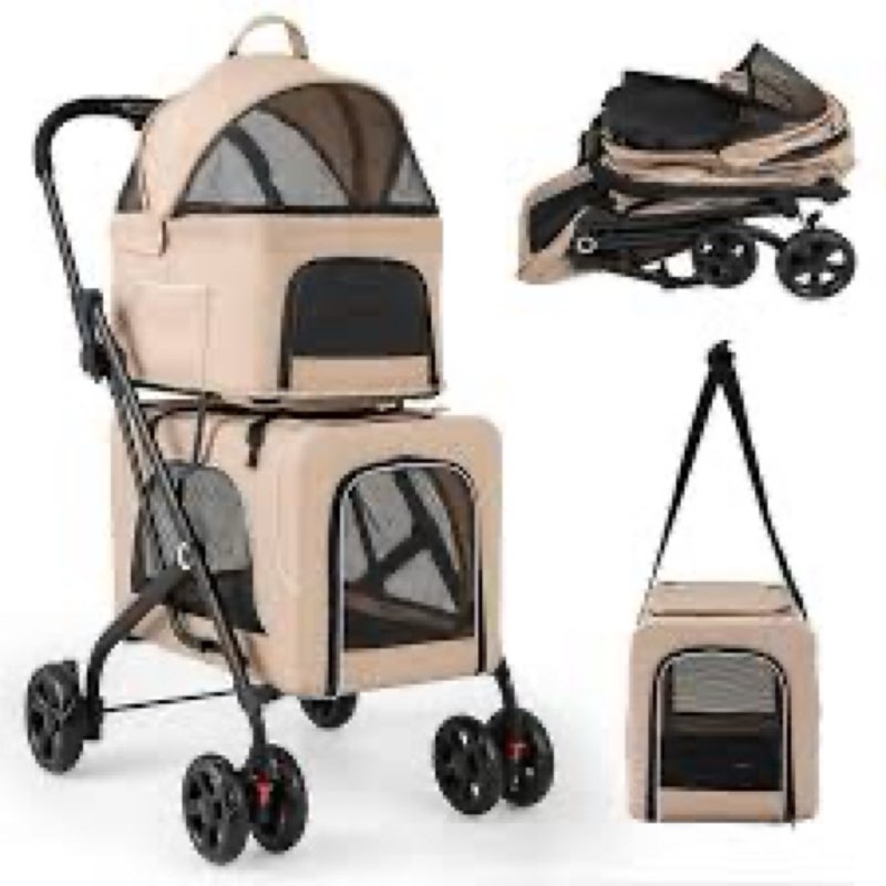 Double Cat Carrier for 2 Cats with Wheels, 3-in-1 Pet Stroller Removable Carrier Trolley Bags Small 