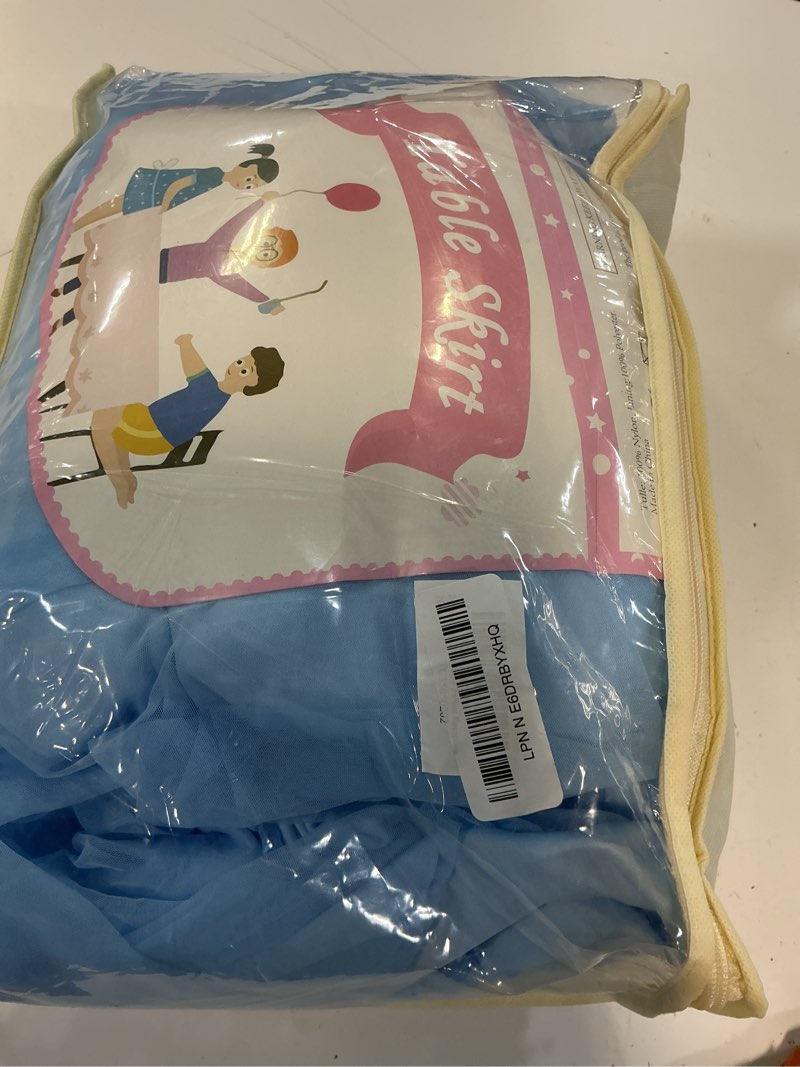 Condition photo showing Good Condition for 2 pack baby blue tulle tablecloth skirt for 6 foot rectangle tables - baby shower blue table covers with ruffle tutu style, stretch fitted for wedding birthday parties reception baby blue 72" x 30" (6ft-2 pack)