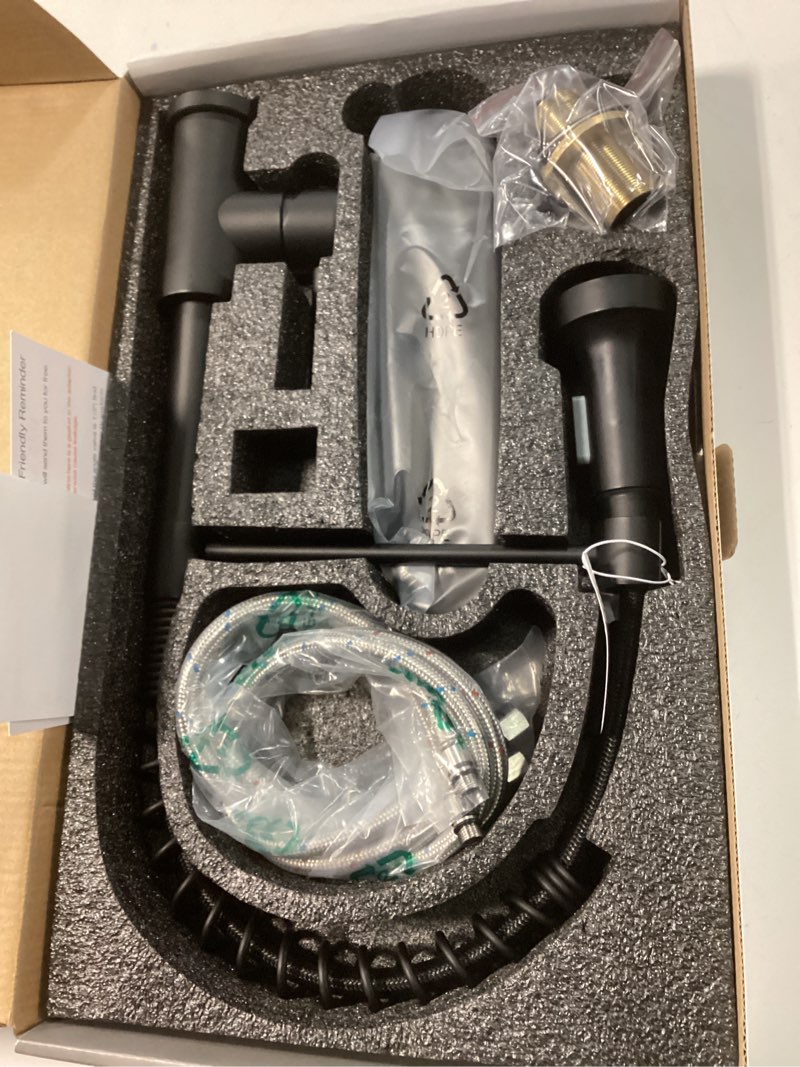 Condition photo showing Good Condition for djs kitchen faucets with pull down sprayer matte black - dual mode setting single handle 1 or 3 holes commercial black kitchen sink faucet with deck plate for farmhouse rv vessel basin