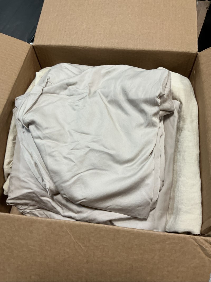 Condition photo showing As Is for quince bamboo sheet set, king, sand