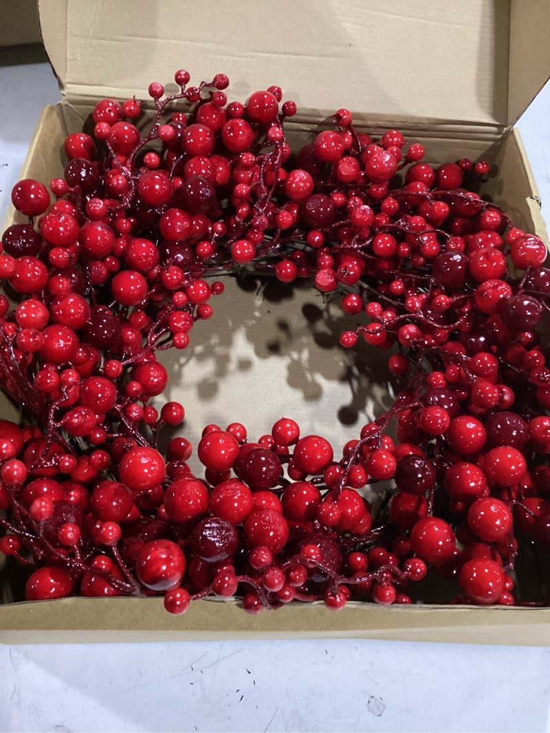 Condition photo showing Good Condition for Similar Red Berry Wreath for Front Door, Artificial Cranberry Christmas Wreath with Vibrant Berries, All-Season Winter Holiday Decor for Indoor Outdoor Door Wall Mantel (14\")