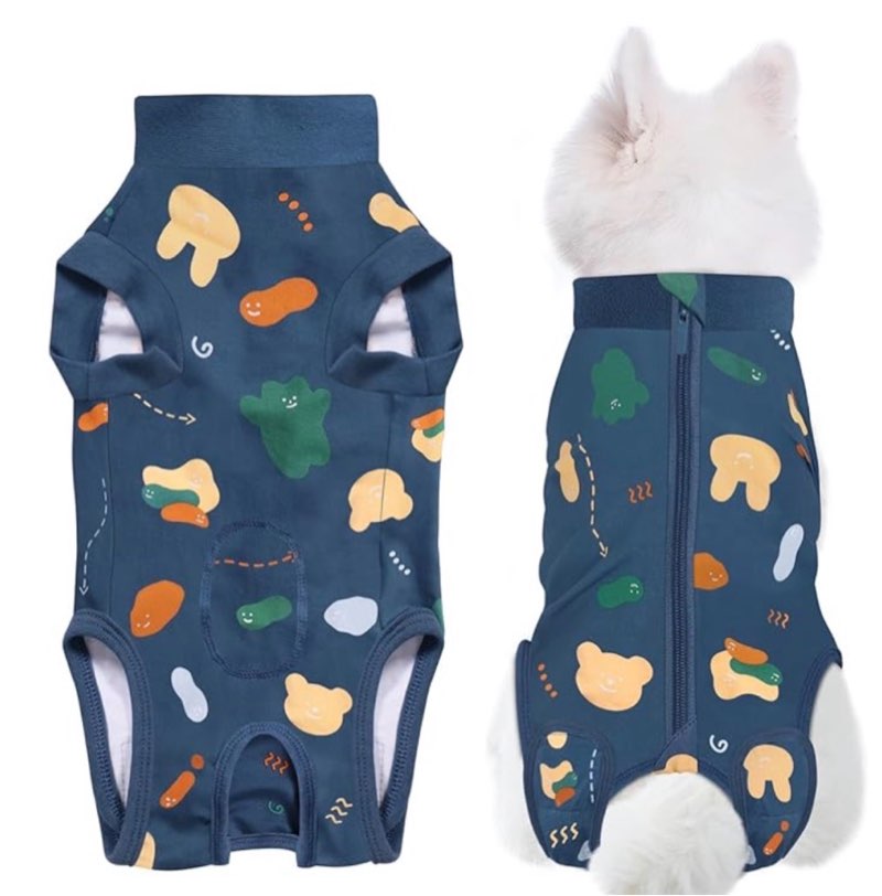 Small Recovery Suit for Dogs, Dog Surgery Recovery Suit with Zipper Closure Post Spay, Neuter, Abdominal Surgical Suit for Male Female Dogs Can Pee, Prevent Licking Dog Onesies (Blue Bear)2Pack)