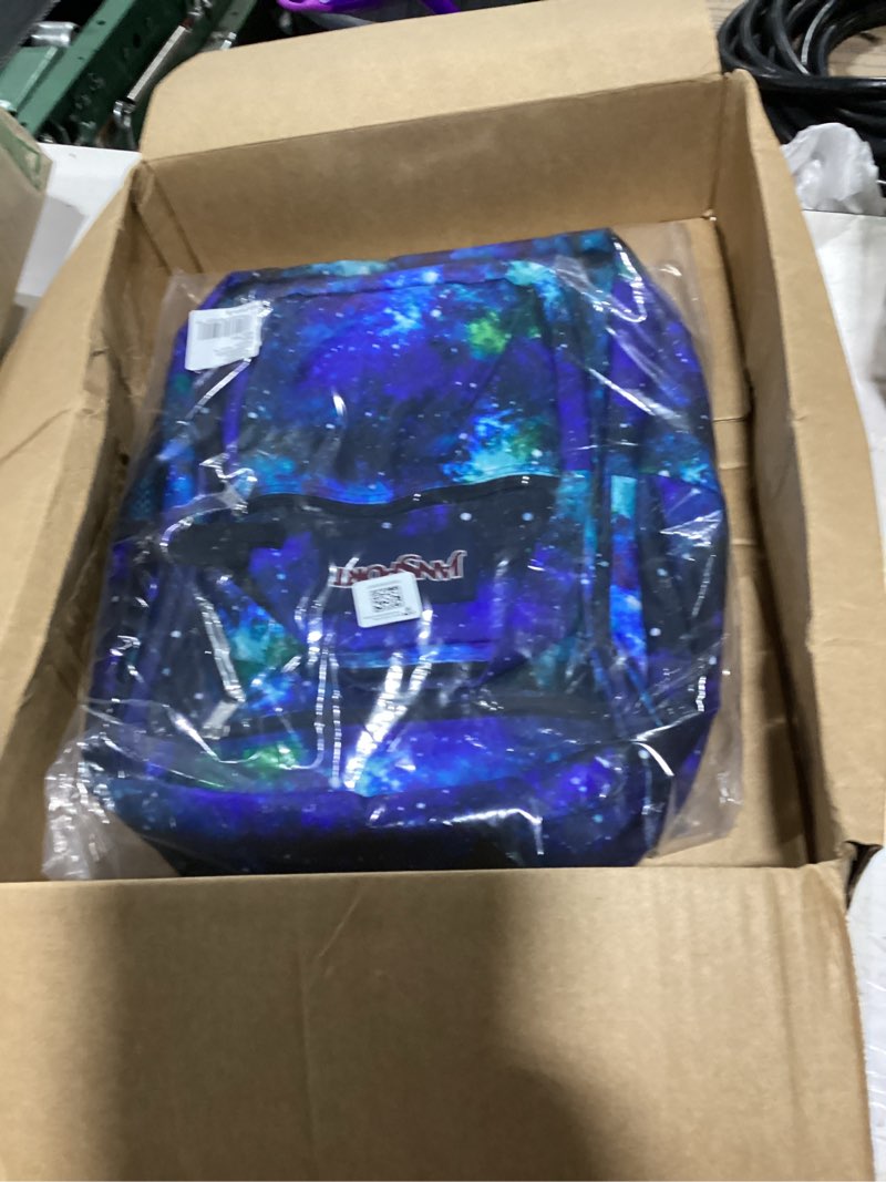 Condition photo showing New/Like New for jansport laptop backpack - computer bag with 2 compartments, ergonomic shoulder straps, 15” laptop sleeve, haul handle - cyberspace galaxy