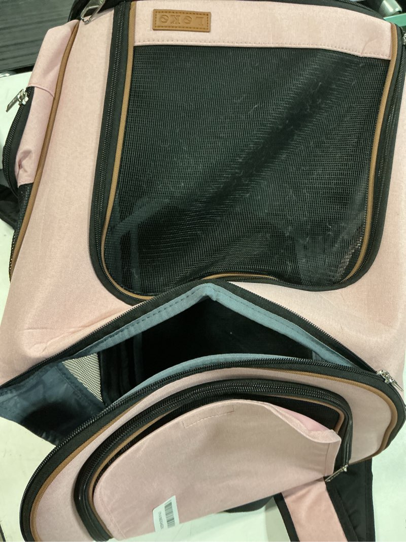 Condition photo showing As Is for lekereise pet carrier backpack expandable cat backpack carrier for small dogs large cats puppies, dog backpack carrier for hiking travel outdoor hold pets up to 20 25 lbs, pink 24.4"l x 14"w x 16.2"h pink