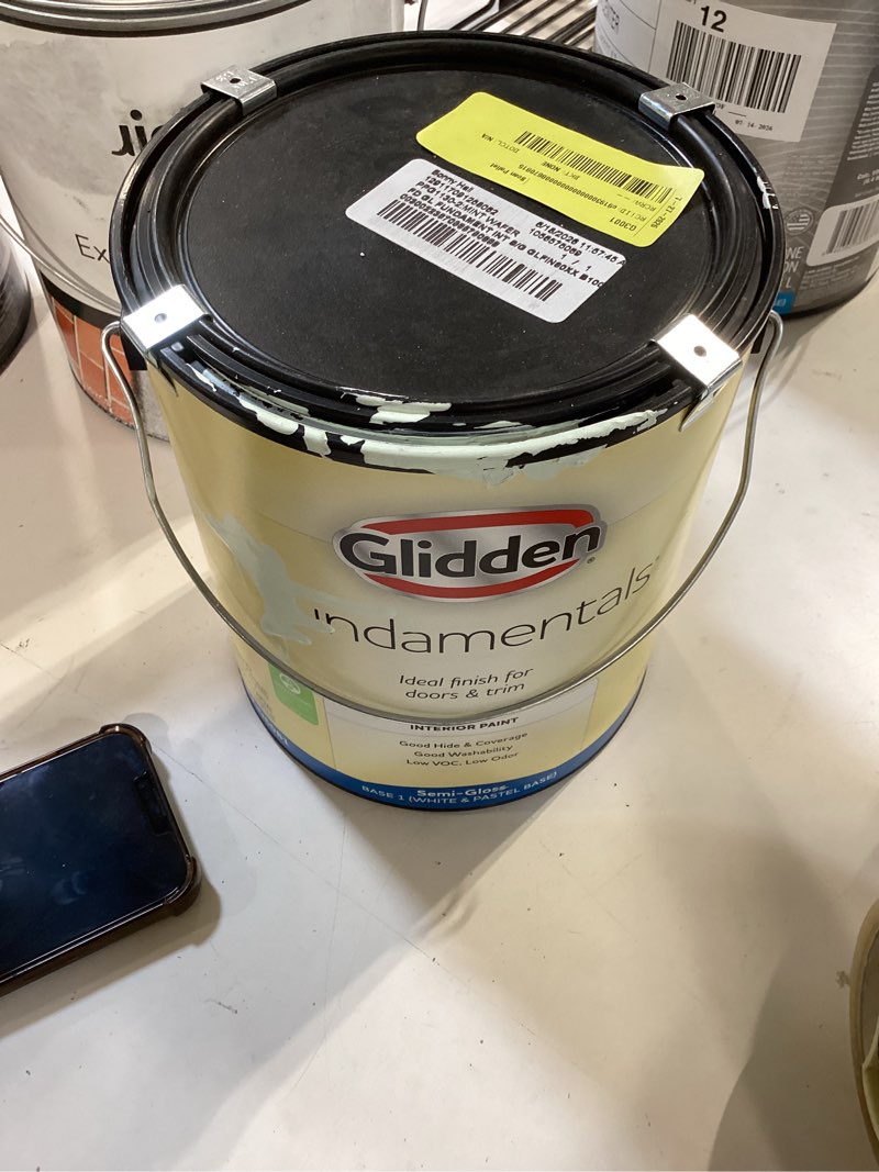 Condition photo showing As Is for glidden fundamentals interior paint tintable base eggshell, 1 gallon