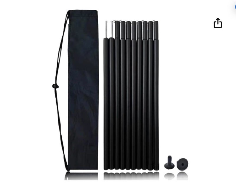 LIU GYG Adjustable Tarp Poles for Camping with 2 Silicone Protective Caps - Portable Tent Poles Replacement for Rain Fly, Awning, Outdoor Hiking, Backpacking, and Sunshade - Set of 2 Tent Poles.