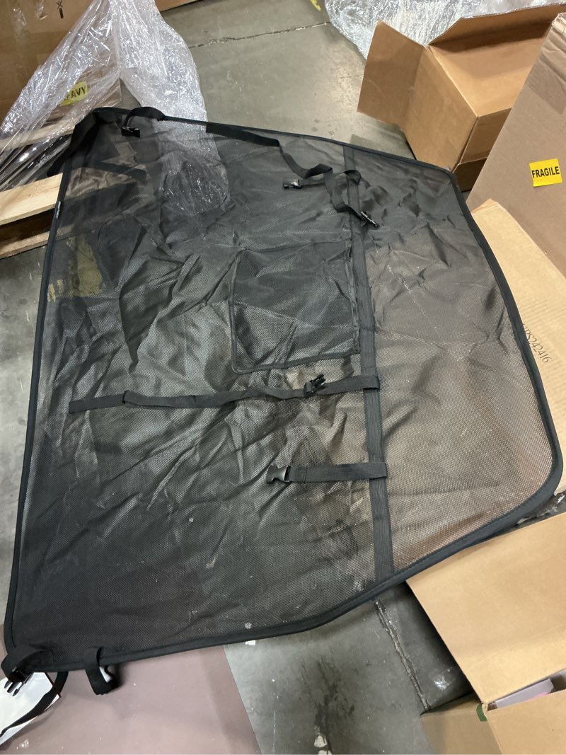Condition photo showing Good Condition for 52" dog car barrier for suv, wide escape-proof & chew-proof dog car divider with removable visual window & 2 storage pockets, pet net gate for behind front seats, fits sedans cars trucks 52" wide dog car barrier