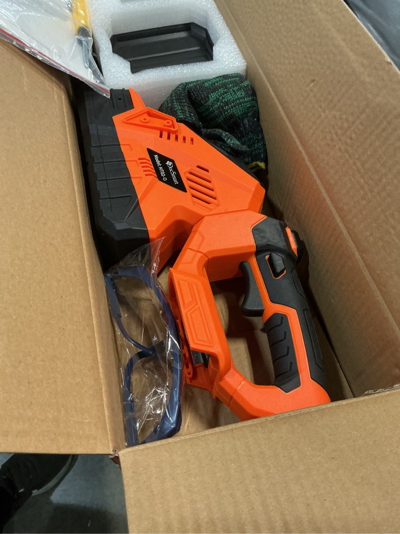 Condition photo showing New/Like New for 20'' hedge trimmer cordless, 3000rpm electric handheld bush trimmer with 2 x 2.0ah batteries, 180° rotatable head, lightweight and 2/3'' blade gap for garden yard orange