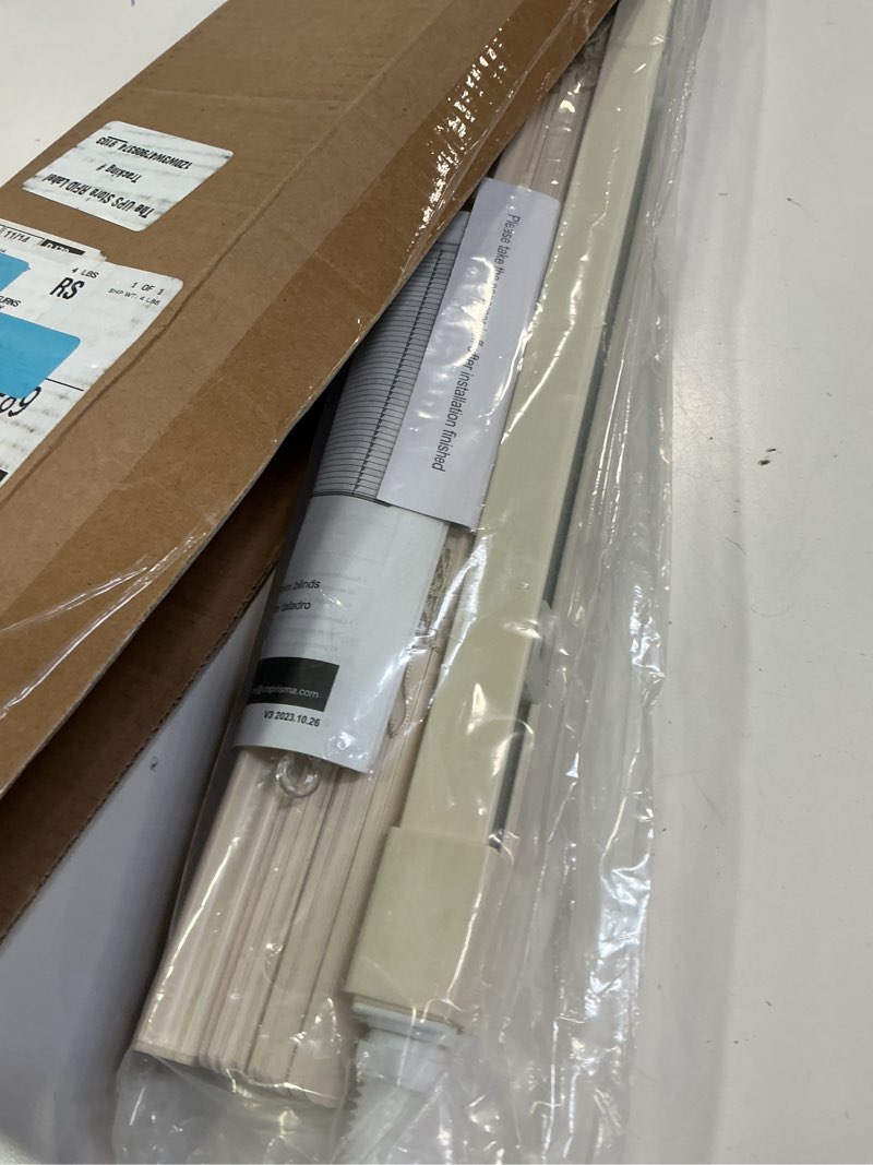 Condition photo showing New/Like New for LazBlinds No Tools No Drill 1" Vinyl Mini Blinds, Cordless Blinds for Windows, Light Filtering Horizontal Window Blinds & Shades, 32" W x 64" H, Cream Cordless-cream 32" W x 64" H