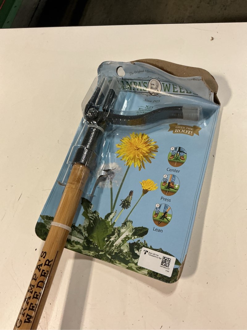 Condition photo showing Good Condition for grampa's weeder - the original stand up weed puller tool with long handle - made with real bamboo & 4-claw steel head design - easily remove weeds without bending, pulling, or kneeling.