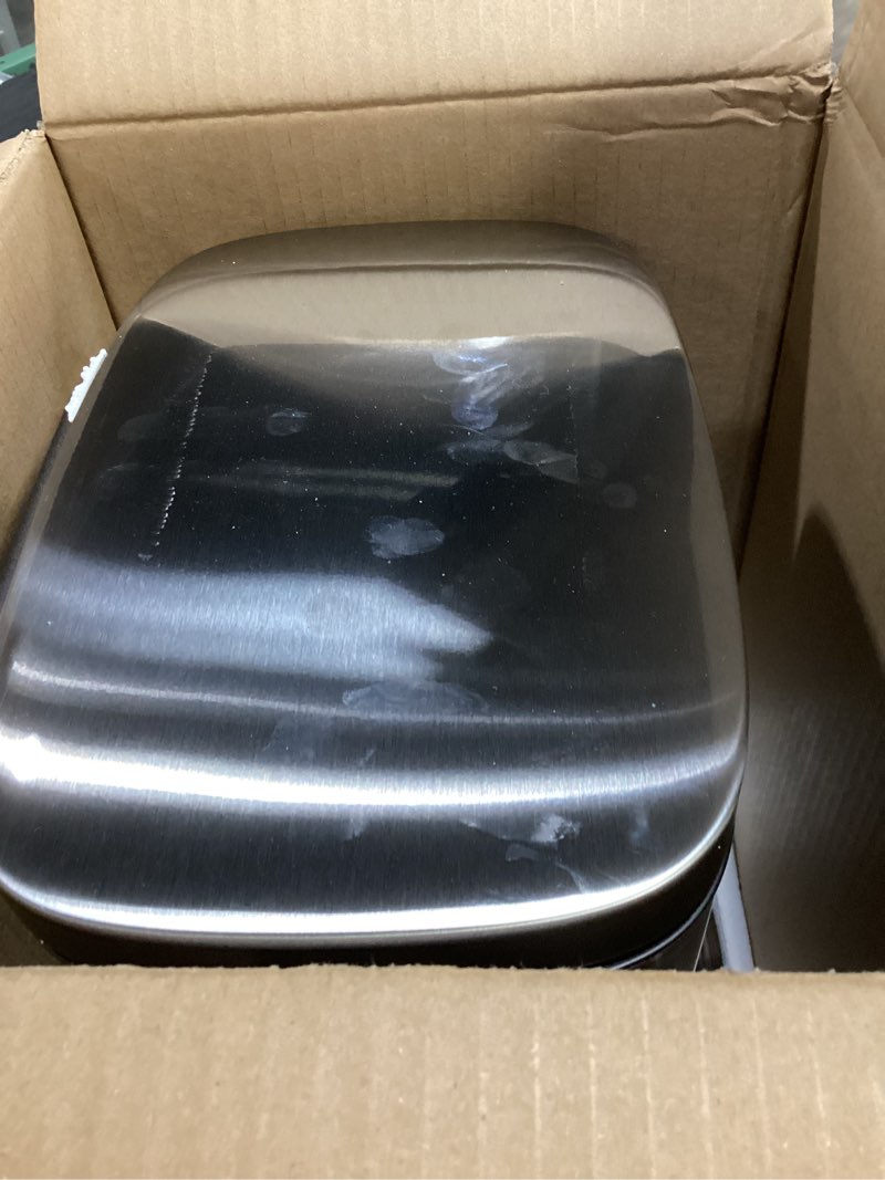 Condition photo showing Good Condition for amazon basics smudge resistant small rectangular step pedal trash can with soft-close lid, removable inner bucket, brushed stainless steel, 12 liter/3.1 gallon, satin nickel finish satin nickel small, 12l/3.2 gal
