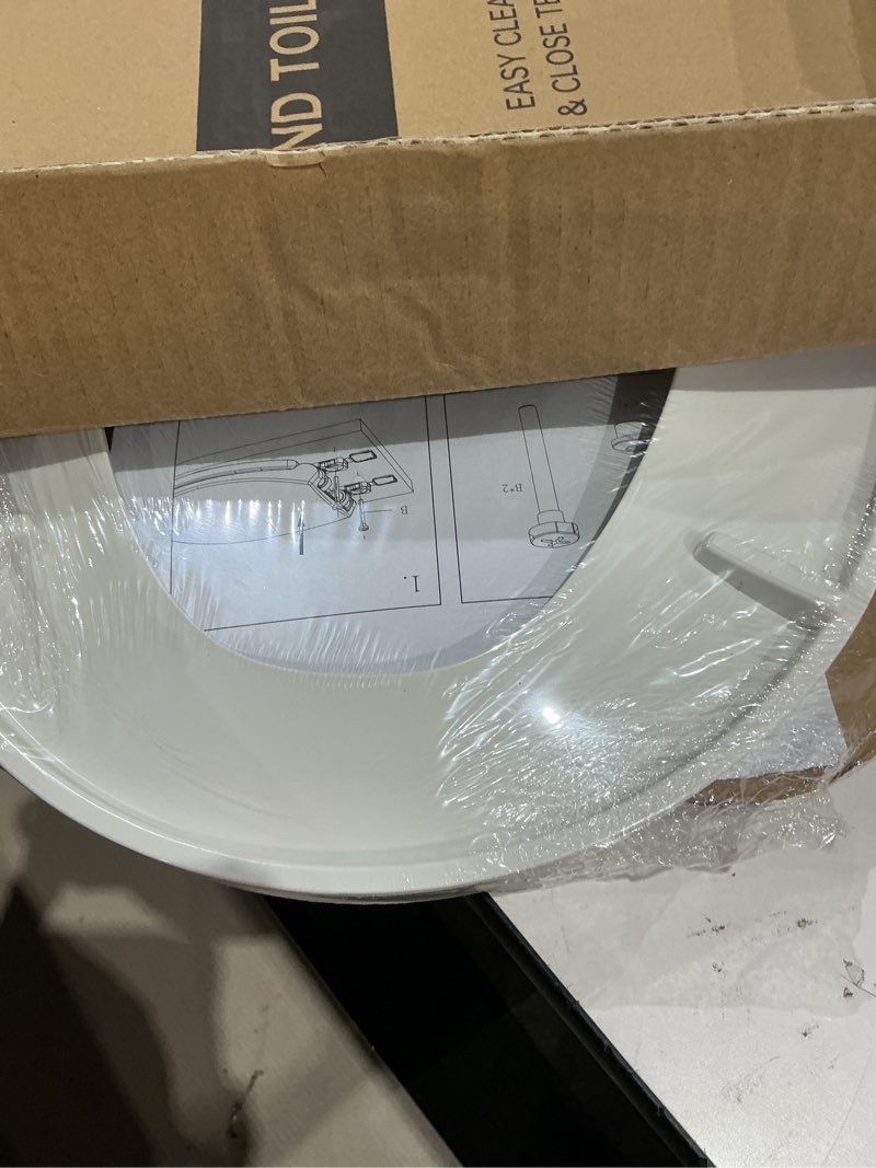 Condition photo showing Good Condition for toilet seat elongated, toilet seats with cover quiet close, never loosen bumpers, easy removing and cleaning, white, 18.5"l x 14"w