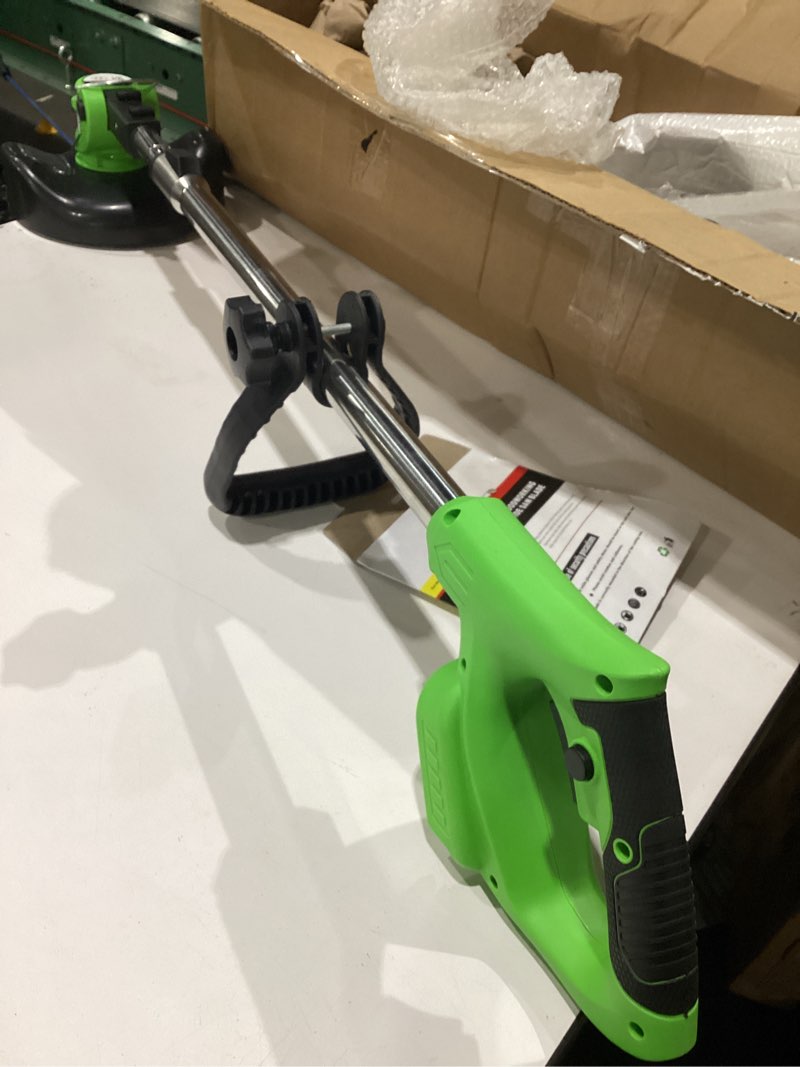 Condition photo showing As Is for weed wacker, electric weed wacker cordless trimmer,bush trimmer stingless lightweight battery powered weedeaters with 3 types blades,2 batteries, 1 chargerfor lawn, yard, garden (green)