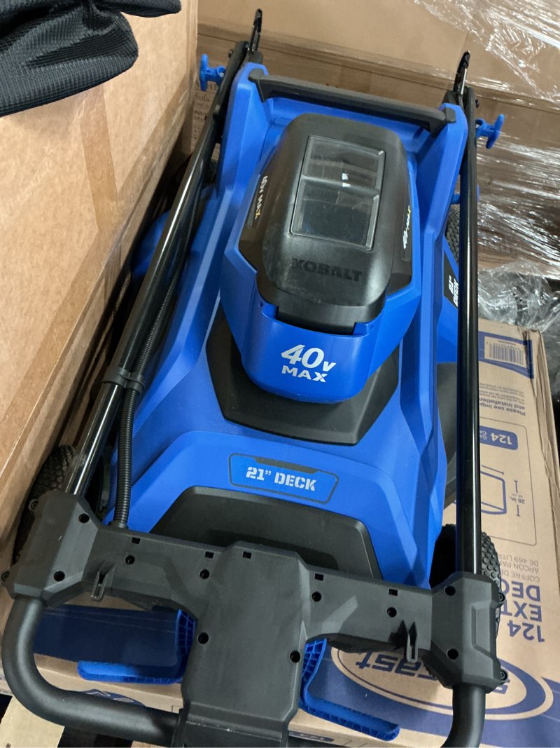 Condition photo showing As Is for kobalt 40-volt 21-in brushless push lawn kpm 2040a-03 battery powered mower