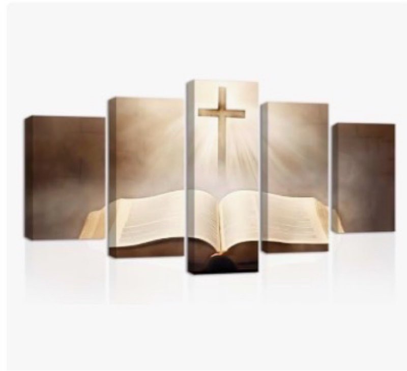 (INCOMPLETE)CXHOSTENT Jesus Canvas Wall Art 5 Piece Holy Bible and Cross Pictures Prints God Poster Christian Sp