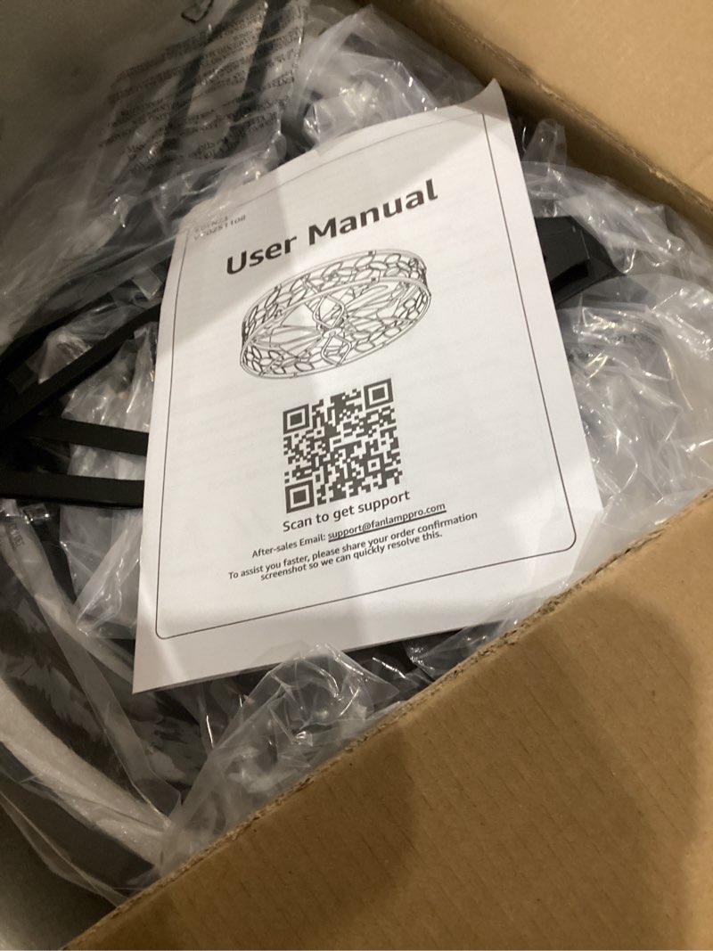 Condition photo showing Good Condition for LEDIARY 23 Inch Caged Ceiling Fans with Lights, Black Flush Mount Ceiling Fan with Remote, Large Low Profile Bladeless Ceiling Fan Light Fixture for Bedroom, Kitchen, Dining Room Black Extra Large