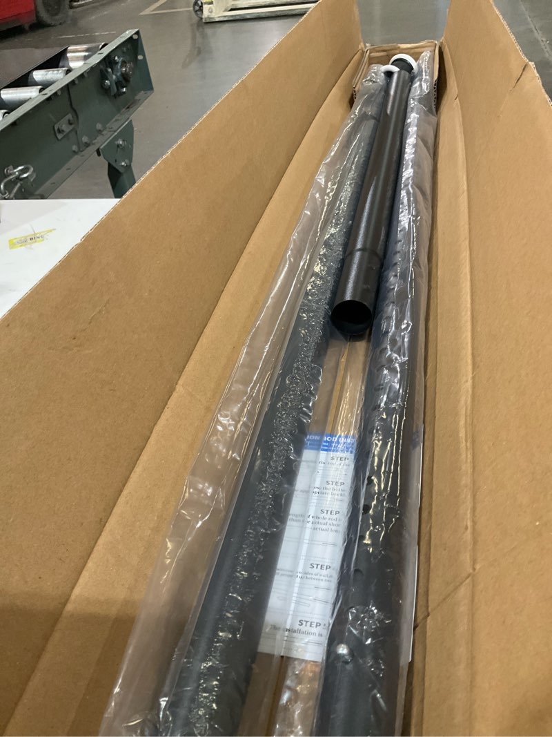 Condition photo showing As Is for Tension Curtain Rod 83 to 122 Inches (7 to 10.2 ft), 1.26" Diameter Spring Adjustable Heavy Duty Long Large Curtains Pole for Windows Door Bathroom Patio Outdoor No Drilling, Black 83-122 Inch