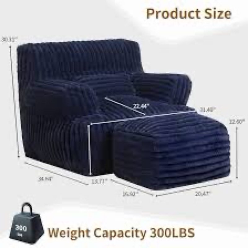 MOMCAYWEX Comfy Gaint Bean Bag Chair with Ottoman, Fluffy Huge Bean Bag Armchair for Adults and Teen
