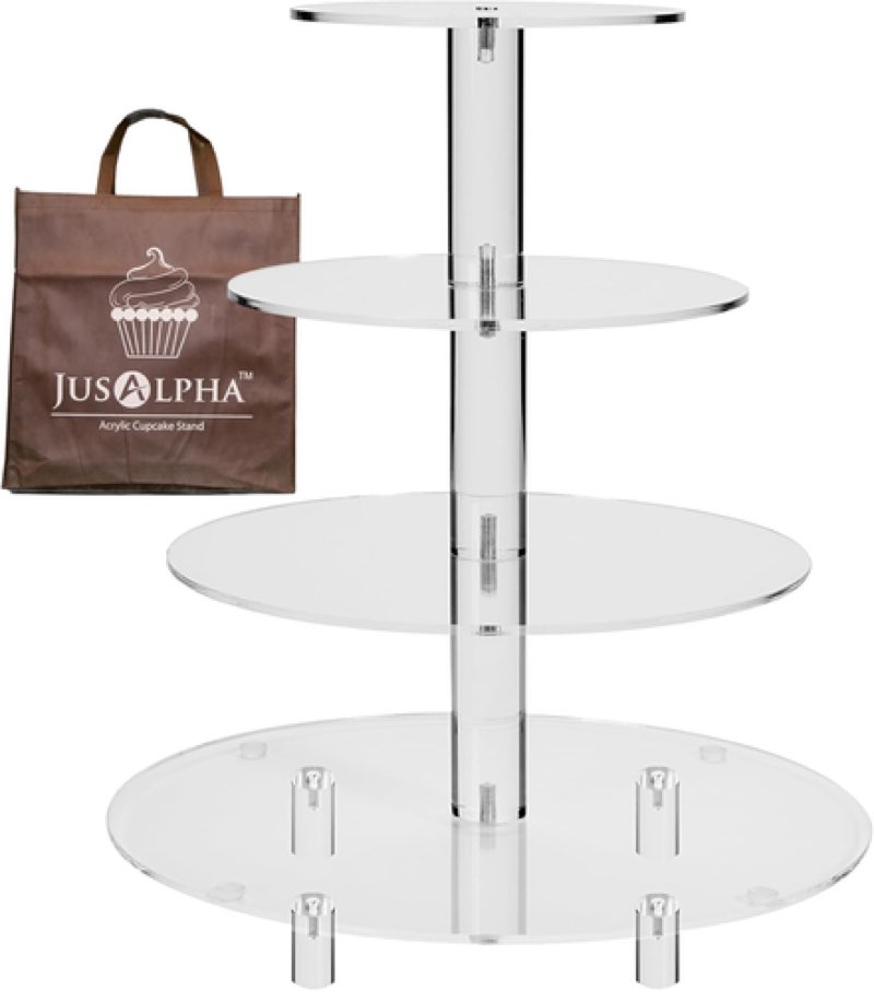 jusalpha® large 4 tier acrylic glass round cake stand cupcake stand tea party serving platter candy bar party décor with rod feet (4rf)