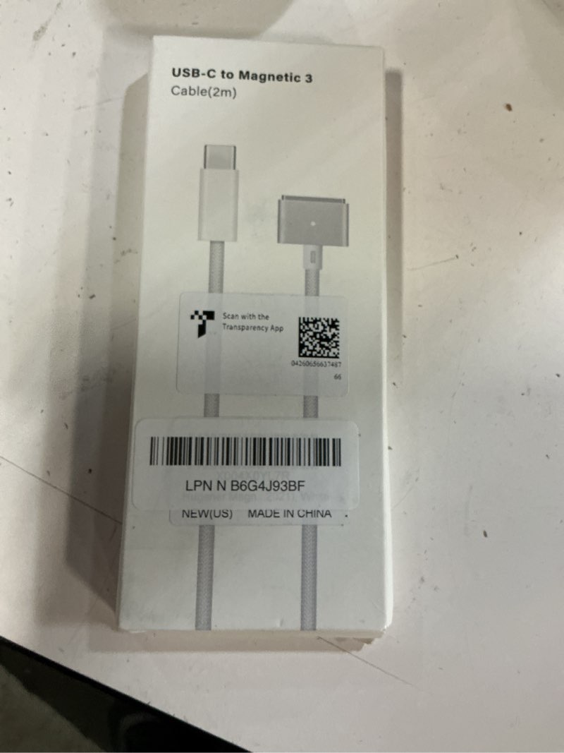 Condition photo showing New/Like New for Magnetic 3 Cable USB-C 6.6FT Compatible with M4/M3/M2 MacBook Air Pro Charger, 140W Magnetic Safe 3 Cable for MacBook Air (13"/15" 2025/2024/2023/2022), Pro (16"/14" 2024/2023/2021), White Regular-6.6FT White