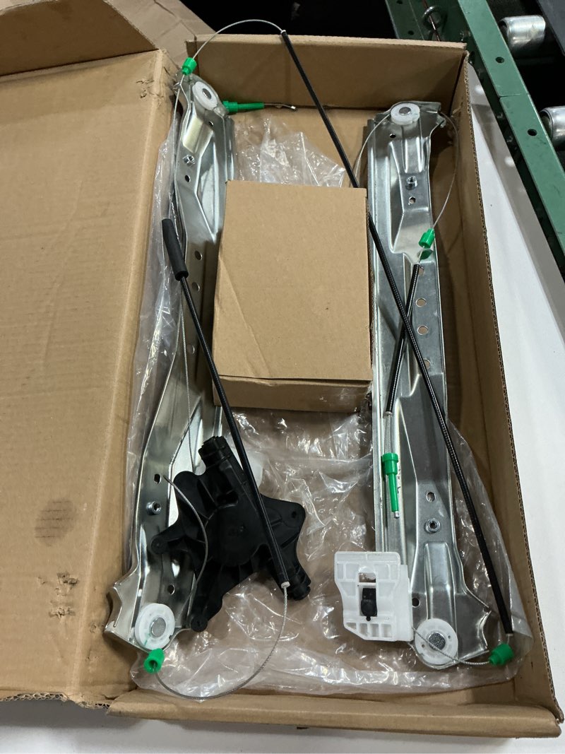 Condition photo showing As Is for front driver side power window regulator with motor (6 pins) fit for 2008-2016 town & country, 2008-2020 dodge grand caravan, 2012-2015 ram c/v, 748-508