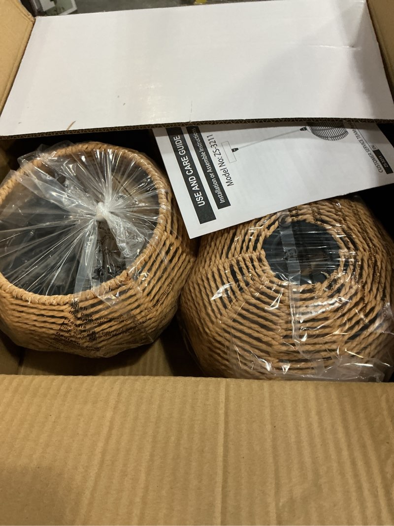 Condition photo showing New/Like New for 3 Pack Wicker Pendant Light Natural Woven Pendant Light Boho Chandelier Light Fixture Dome Rustic Farmhouse Pendant Lights Rattan Light Fixture for Dining Room Kitchen Island (Bulb Incl.) 8.7" Natural 3-Pack