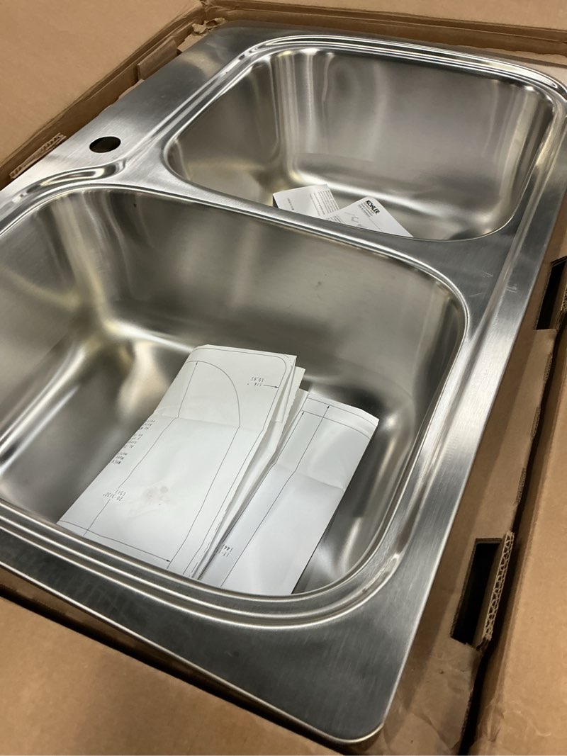 Condition photo showing Good Condition for kohler 75791-1-na verse™ 33" top-/undermount double-bowl kitchen sink, stainless steel 1 hole offset