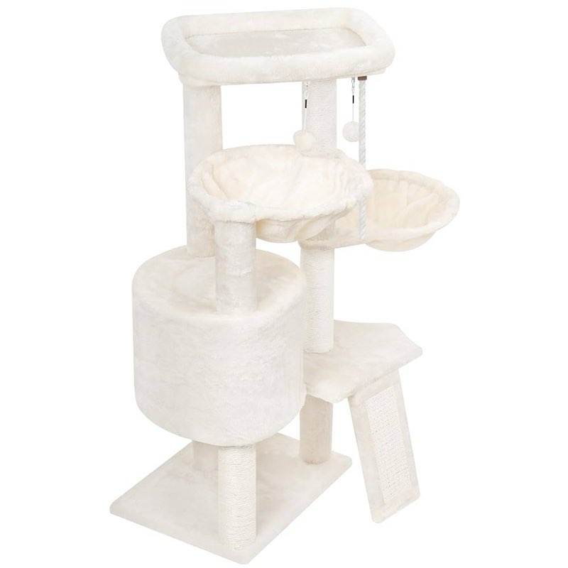 wang xin three layer cat tree with cat condo scratch pad and two hammocks,beige