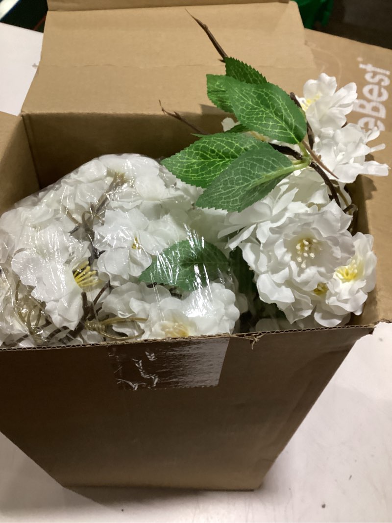 Condition photo showing Good Condition for Artificial Cherry Blossom Branches 38 Inch Fake Wedding Silk Cherry Blossom Tree Stems 4 Pcs Faux Flowers Floral Arrangements for Home Vase Wedding Table Decor(White)