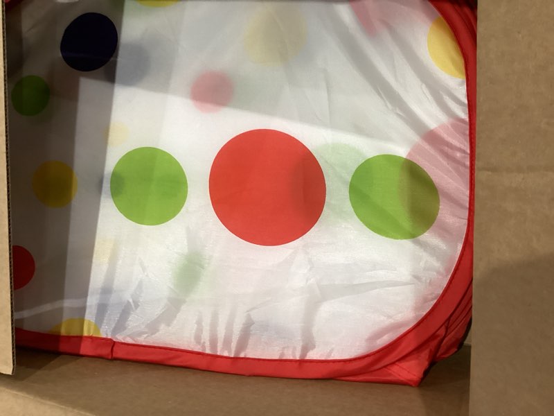 Condition photo showing As Is for eocusun kids ball pit large pop up toddler ball pits tent for toddlers girls boys for indoor outdoor baby playpen w/zipper storage bag, balls not included (ared) multicolored