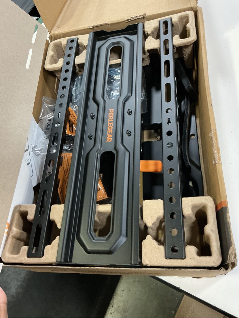 Condition photo showing Good Condition for perlegear full motion tv wall mount for 26-74 inch tvs, height adjustable tv mount, pre-assembled wall mount tv bracket with tool-free tilt, swivel, fits 16” studs, 99 lbs, max vesa 400x400mm, pgmf21 26-74 inch full motion tv wall mount