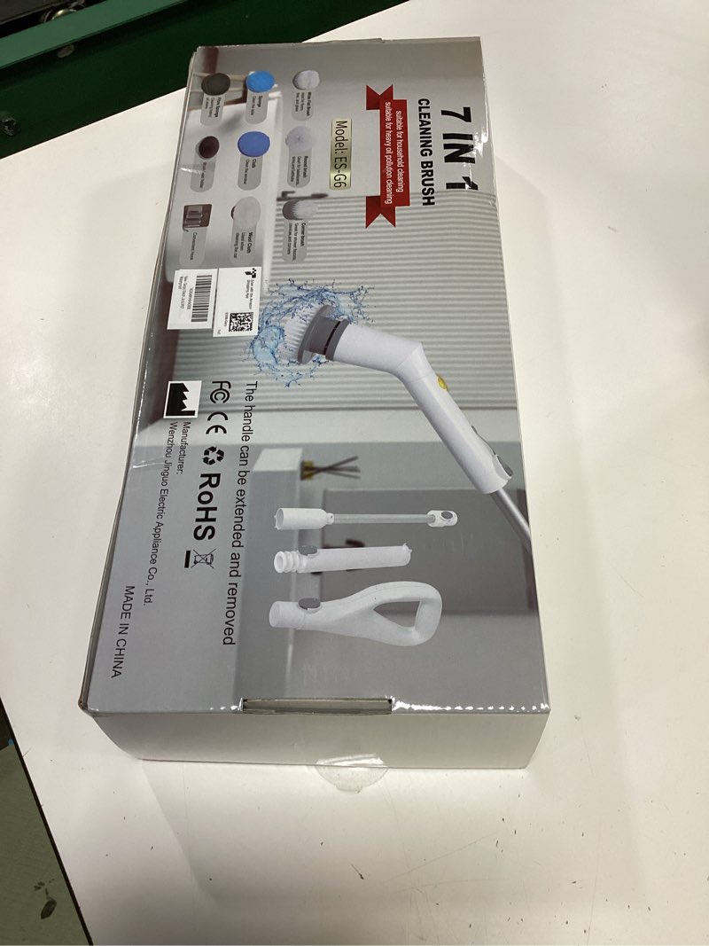 Condition photo showing New/Like New for electric spin scrubber, 2026 new cordless cleaning brush, shower cleaning brush with 7 replaceable brush heads, power scrubber 3 adjustable speeds, detachable long handle & ipx7 waterproof gray