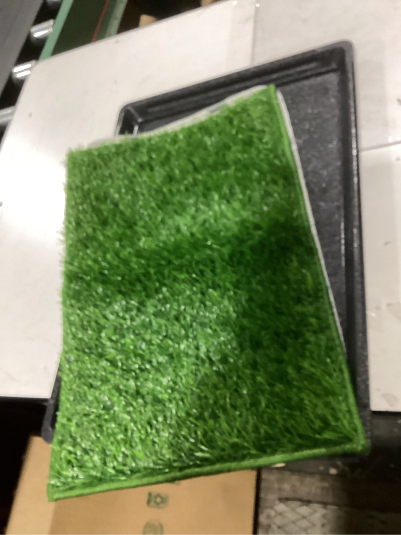 Condition photo showing Good Condition for dog grass pad with tray small 23" x 16", ultra-absorbent artificial grass pad for dogs potty(no grate)grass hemmed edge for indoor potty training reusable puppy pads dog litter box balcony small - 23”×16” for 3-10lbs dog