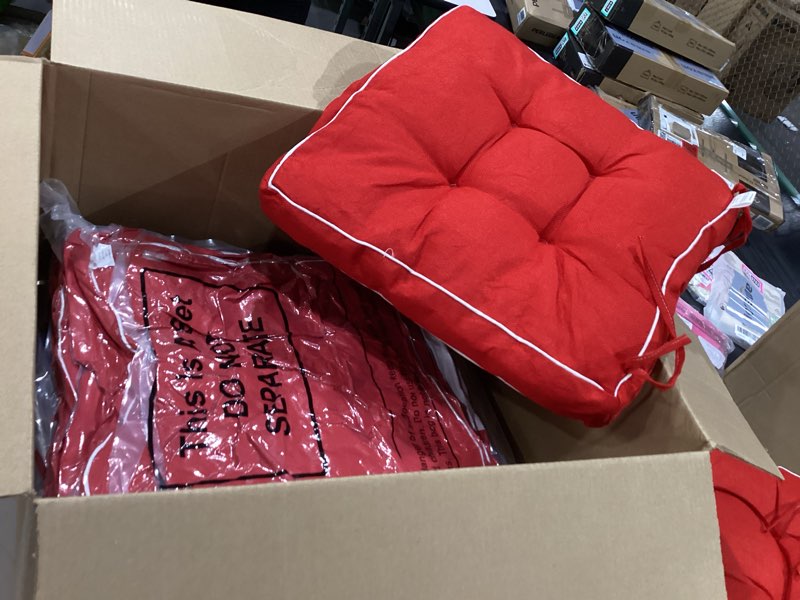 Condition photo showing New/Like New for juexica 4 sets outdoor patio cushions high back outdoor chair cushions rocking chair cushion waterproof indoor patio fastness chair pads with ties for seasonal indoor home office (red) red 16 x 16 x 3.5