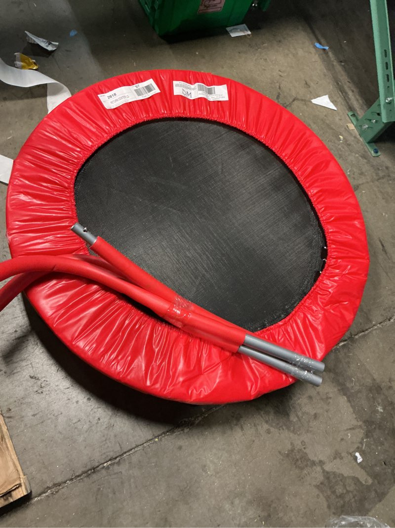 Condition photo showing As Is for mini folding trampoline, 36 inch diameter, for kids 3+, by minnark