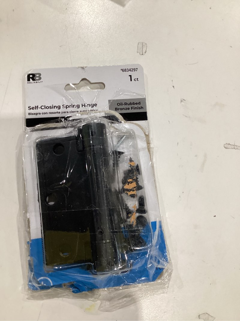 Condition photo showing As Is for reliabilt self-closing 3-1/2-in h x 1/4-in radius matte black spring interior door hinge