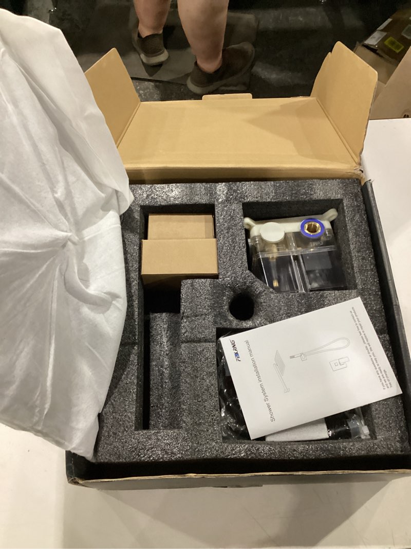 Condition photo showing Good Condition for fpxrng shower faucet set rainfall shower system with square shower head and handle set rough-in valve and metal trim kit included matte black 16 inch wall mounted shower fixtures matte black 16 inch wall mount shower head