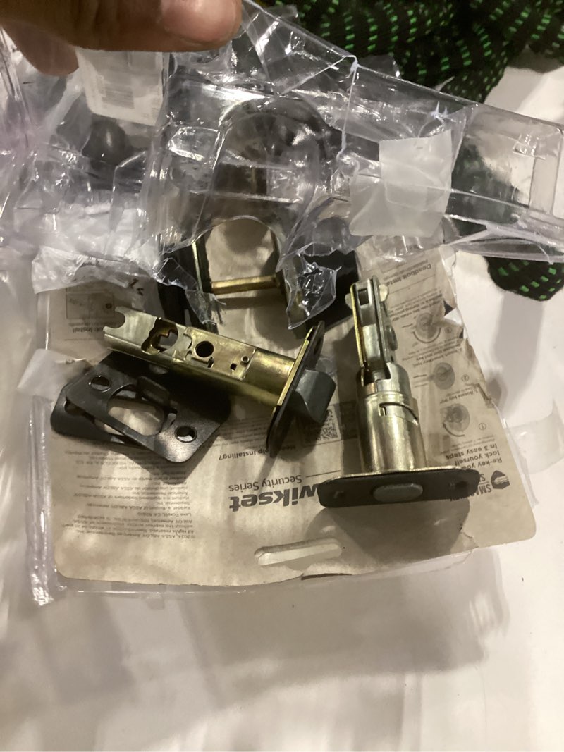 Condition photo showing As Is for kwikset cove venetian bronze keyed entry door knob and single cylinder deadbolt combo pack featuring smartkey and microban