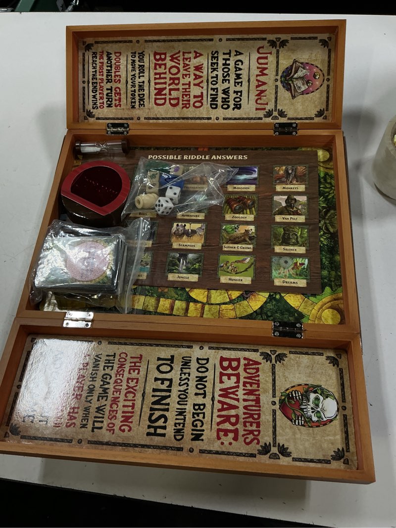 Condition photo showing Good Condition for jumanji the game real wooden box edition of the classic adventure board game for kids and families ages 8 and up