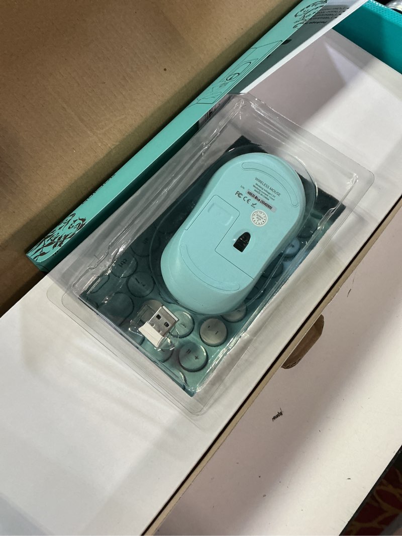 Condition photo showing Good Condition for Wireless Keyboard and Mouse Combo, Retro Typewriter Keyboard with Round Keycaps, 2.4GHz USB Cute Wireless Keyboard Mouse for Computer, Desktop, Laptop (Blue Colorful)