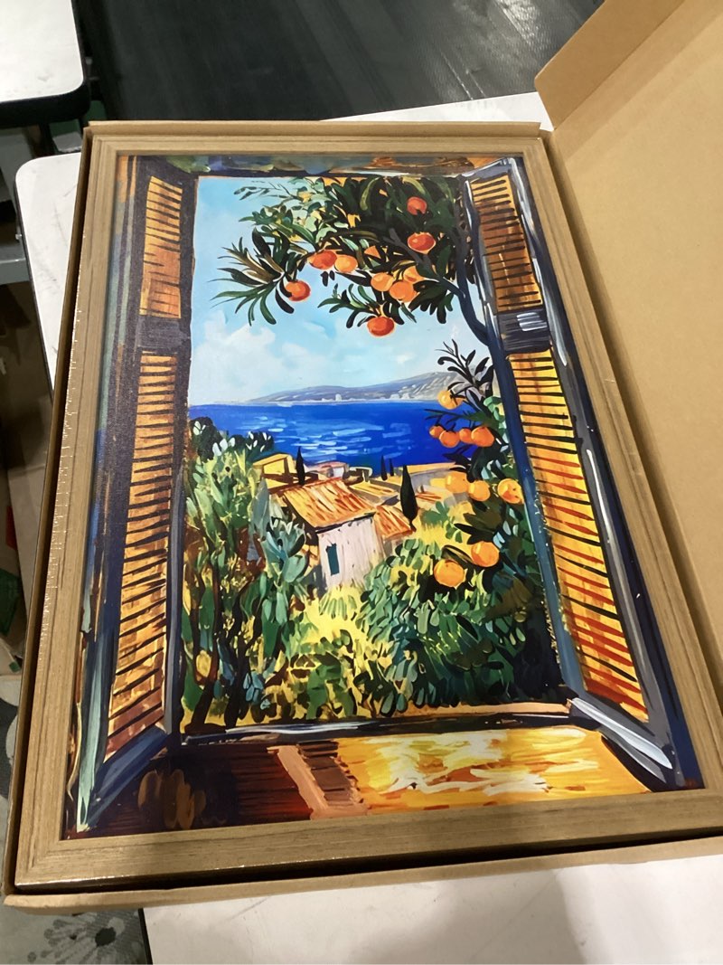 Condition photo showing Good Condition for henri matisse wall art famous tuscany coastal landscape wall decor painting, country nature mediterranean poster canvas prints for living room bedroom 16x24 inch wood framed framed 16x24 inch matisse b