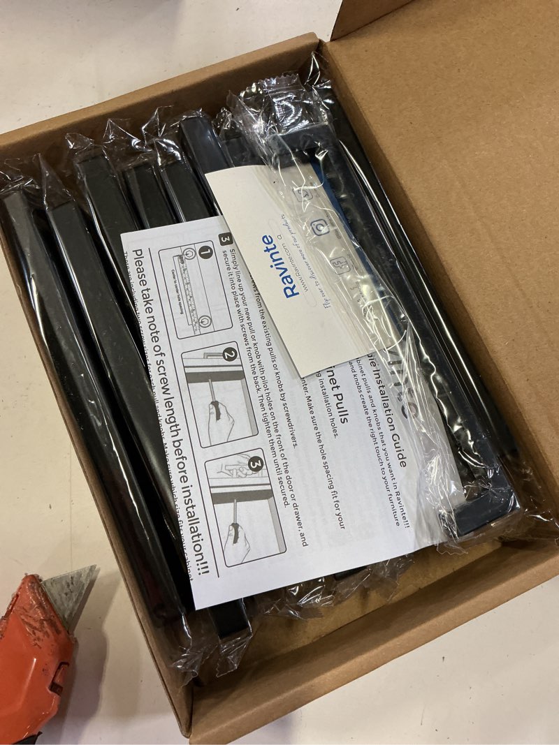 Condition photo showing New/Like New for ravinte 10 pack 6-1/4 inch kitchen square cabinet handles matte black pulls black drawer pulls kitchen cabinet hardware handles 6-3/4 inch (6-1/4 inch hole center) 10