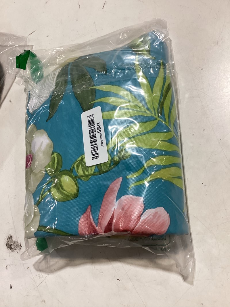 Condition photo showing Good Condition for elegant tropical rainforest blossoming orchids floral on blue vinyl flannel back tablecloth (52" x 90" oblong) 90" x 52" (oblong)