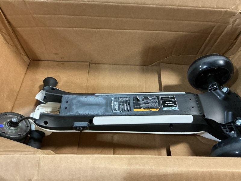 Condition photo showing As Is for elecosmos 3 wheel electric scooter for kids, electric scooter for kids ages 5-8, light up deck & big wide wheels, adjustable heights, foldable kick scooter, 5mph, motorized, toddler ride on