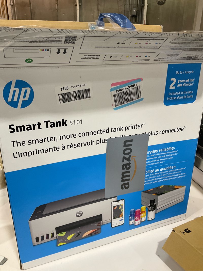 Condition photo showing As Is for HP Smart Tank 5101 Wireless All-in-One Refillable Printer, Scanner, Copier with 2 years of Ink included, Wireless printer-for-home use an EcoTank Alternative (1F3Y0A)