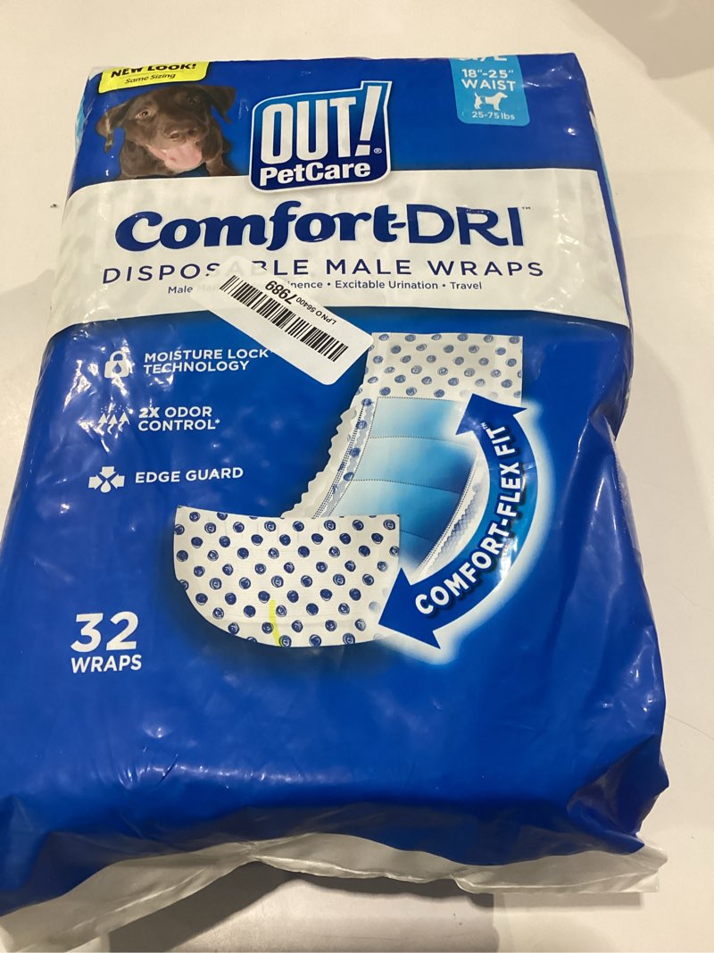 Condition photo showing Good Condition for out! petcare disposable male dog wraps, safe, male wraps for dogs, pee wraps belly bands for male dogs, leak proof, wetness indicator, puppy and doggie diaper for peeing, m/l, 32 ct