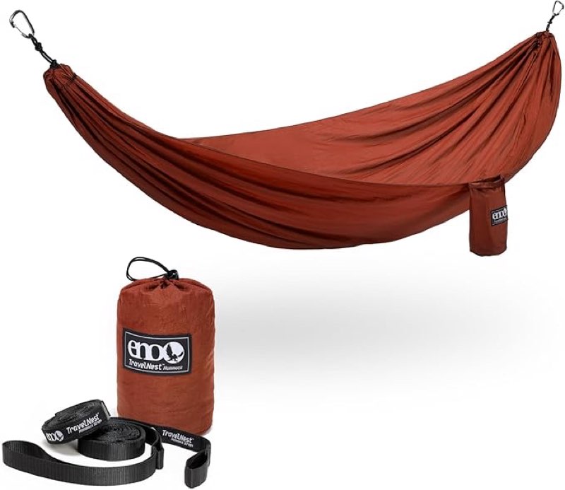 eno travelnest hammock & straps combo - portable hiking and camping hammock with straps included - travel hammock for camping, hiking, backpacking, a festival, or the beach + straps combo - canyon