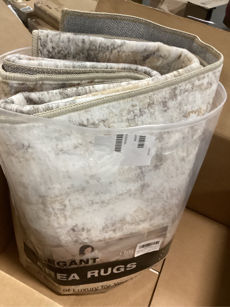 Condition photo showing Good Condition for Area Rug Living Room Rugs: 5x7 Washable Large Abstract Modern Soft Stain Resistant Indoor Floor Non Slip Accent Carpet for Bedroom Nursery Playroom Dining Room Office Dorm Home House- Gray Gold Abstract Gray Gold 5' x 7' (Rectangular)